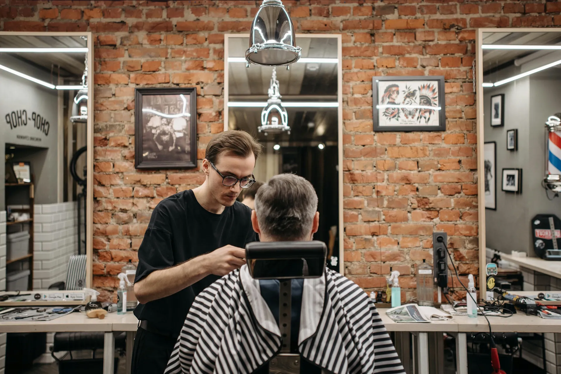 Barbershop interior with barber chairs